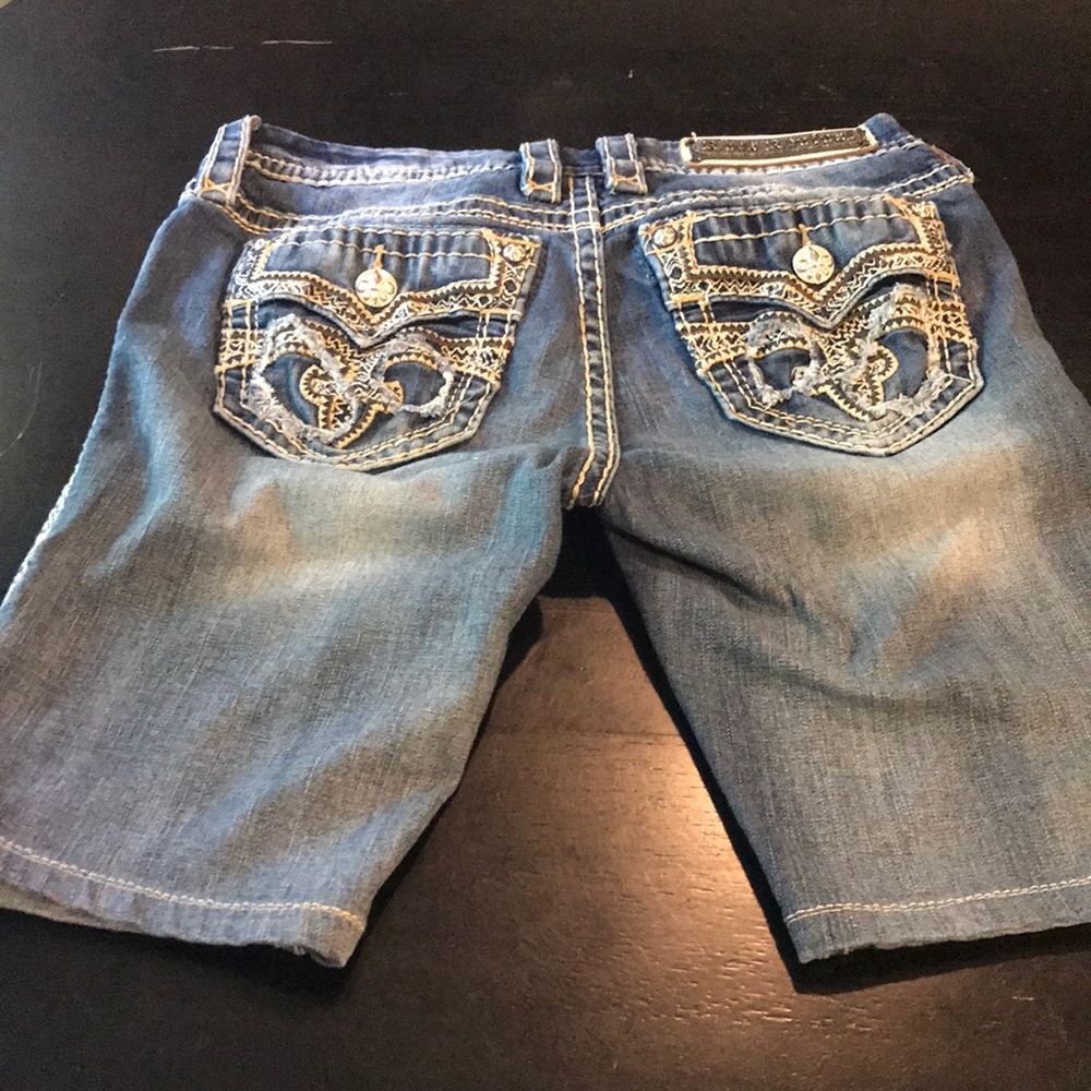 Rock Revival Blue Jean Shorts with Embellished Pockets